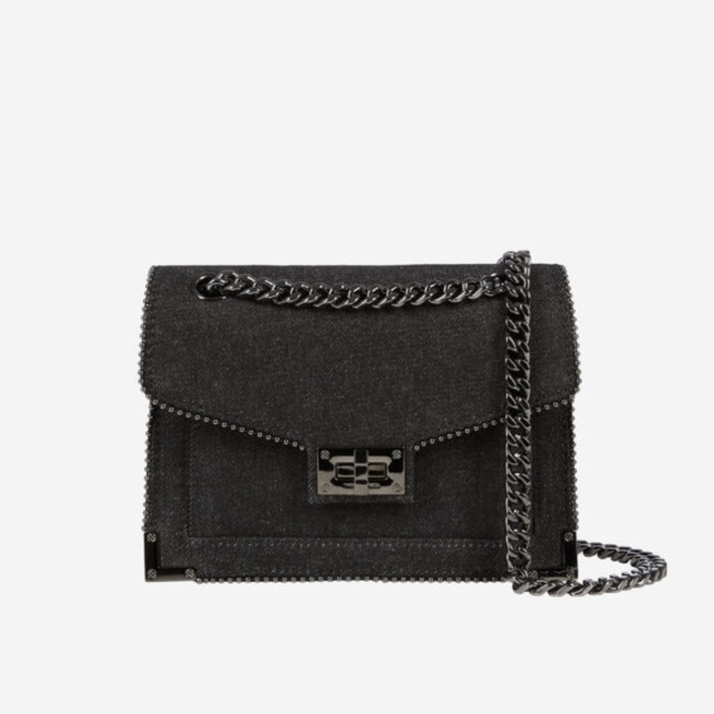 NEW! THE KOOPLES,  Denim Chain Bag, Black/Charcoal, MSRP $545